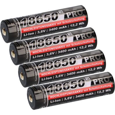 4x Kraftmax 18650 Pro Hochleistungsakku Li-Ion 3,6V 3400mAh inkl. Micro-USB Ladebu