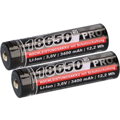 2x Kraftmax 18650 Pro Hochleistungsakku Li-Ion 3,6V 3400mAh inkl. Micro-USB Ladebu