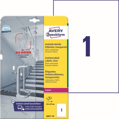 AVERY Zweckform L8011-10 AVERY Zweckform Antimikrobielle Etiketten, 210 x 297 mm