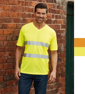 Yoko Herren Sicherheit Hi-Vis V-Neck T-Shirt leicht ISO20471 Klasse 2 HVJ910 NEU