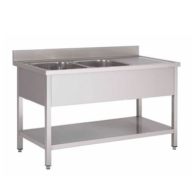 Gastro-Inox Spültisch Mit Links 2 Becken Und Grundboden, 1500(L)X700(T)X880(H)Mm