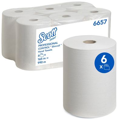 Scott® 6657 Rollenhandtuch Slimroll™ - 1-lagig, weiß, 6 Rollen à 165 m