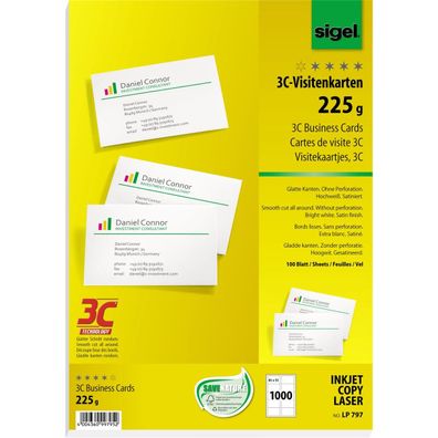 sigel Visitenkarten 3C, 85 x 55 mm, 225 g/qm, hochweiá