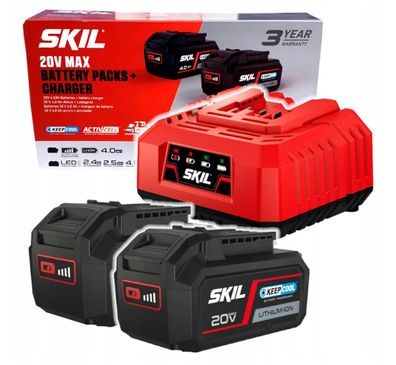 Skil 20V 2 x Akku 3104 AA 4,0Ah + 1 x Ladegerät 3122 AA 2,4A BC1E3112BA