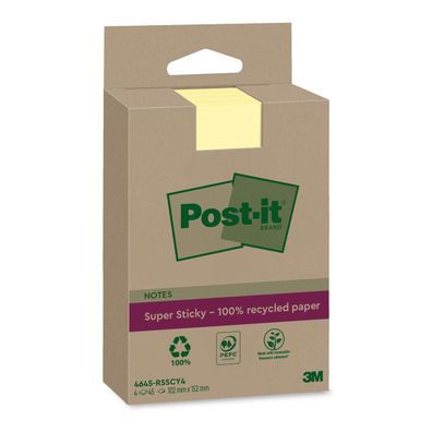 Post-it Haftnotiz Super Sticky 4645-RSSCY4 102x152mm 45Bl. ge 4St