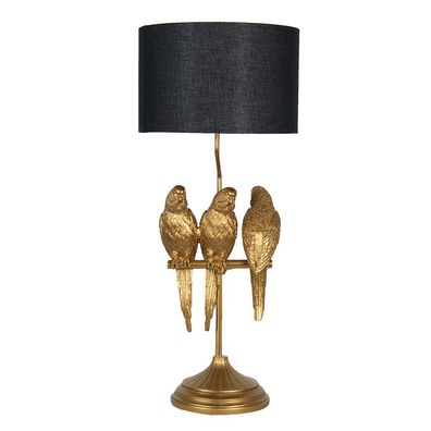 Clayre & Eef Tischlampe Ø 33x79 cm Goldfarbig Kunststoff Rund Papagei