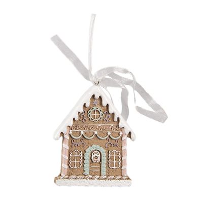 Clayre & Eef Weihnachtsanhänger Lebkuchenhaus 6x1x8 cm Braun Polyresin (Gr. 6x1x8 cm)