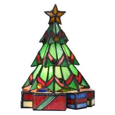 LumiLamp Tiffany Tischlampe Weihnachtsbaum 17x17x23 cm Grün Glas