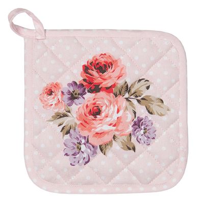 Clayre & Eef Topflappen 20x20 cm Rosa Violett Baumwolle Quadrat Blumen (Gr. 20x20 cm)