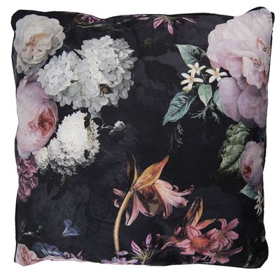 Clayre & Eef Dekokissen 45x45 cm Schwarz Rosa Synthetisch Quadrat Blumen