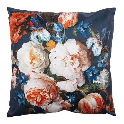 Clayre & Eef Dekokissen 45x45 cm Blau Orange Polyester Blumen (Gr. 45x45 cm)