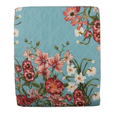 Clayre & Eef Tagesdecke 240x260 cm Blau Rosa Baumwolle Polyester Rechteck Blumen