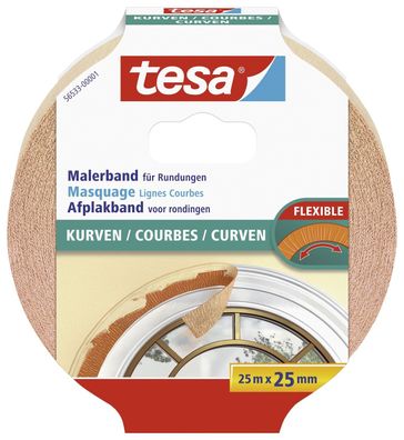 tesa® 56533-00001-00 Papier-Klebeband Maler-Krepp für Rundungen - 25 m x 25 mm, beige