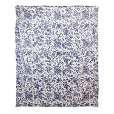 Clayre & Eef Tagesdecke 130x170 cm Weiß Blau Polyester Rechteck Blumen