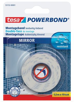 tesa 55732-00001-02 Powerbond Montageband fü?r Spiegel, 19 mm x 1,5 m