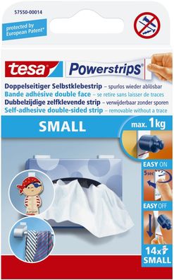 tesa® 57550-00014-01 Powerstrips® Small - ablösbar, Tragfähigkeit 1 kg, weiß, 14