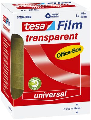 tesa® 57406-00002-01 Klebefilm Office Box - transparent, 19 mm x 66 m, 8 Rollen