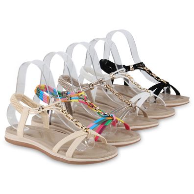 VAN HILL Damen Riemchensandalen Sandalen Zierperlen Freizeit Schuhe 841062