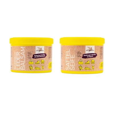 B & E Leder Pflege 2 x 500 ml - Bienenwachs-Lederpflege-Balsam + Sattelseife mit