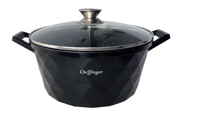Kochtopf Alu Guss Glasdeckel Ø24cm Induktion Marmorbeschichtung Suppentopf Pfanne