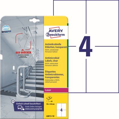 AVERY Zweckform L8013-10 AVERY Zweckform Antimikrobielle Etiketten, 105 x 148 mm