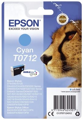 Epson C13T07124012 Original Epson Tintenpatrone cyan (C13T07124012, 0712, 07124012)