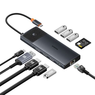 USB-HUB 11in1 Baseus Metal Gleam Series II USB-A/USB-C PD/HDMI/DP/RJ45/SD/TF –