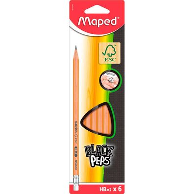 maped 851731FC BLACK'PEPS Bleistifte HB naturbelassen mit Radierer 6 St