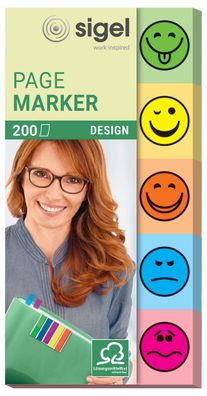 SIGEL HN502 Page Marker Design Smile - 50 x 20 mm, sortiert, 5x 20 Streifen