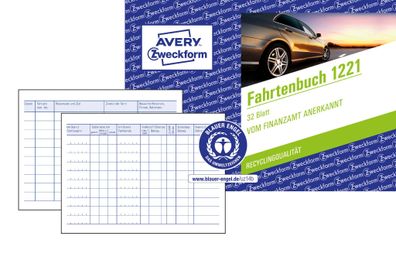 Avery Zweckform® 1221 1221 Fahrtenbuch Recycling - A6 quer, für PKW, 64 Seiten