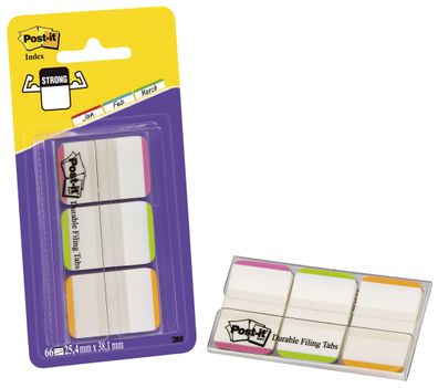 Post-it® 686L-PGOEU Index STRONG - 25,4 x 38 mm, sortiert, Etui à 3x 22 Streifen