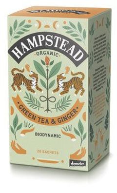 Hampstead Tea 6x Organic Demeter Zesty Ginger Green Tea 40g