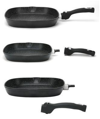 Cheffinger Grillpfanne Alu Guss Ø28cm abnehmbarer Griff Steakpfanne Fischpfanne