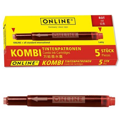 ONLINE® 17307/12 Tintenpatronen für Füller rot 5 St