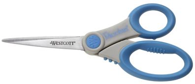 Westcott E-30781 00 Schere Microban® Softgrip, rostfrei, asymmetrisch, grau/blau,