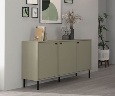 FURNIX Kommode Tonkin 813 Sideboard mit drei Türen und Metallbeine Grün