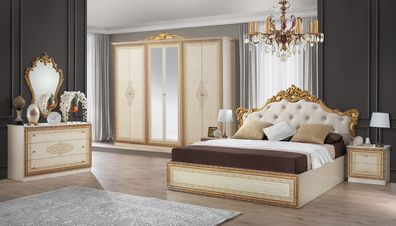 Barock Schlafzimmer Giulia in Beige/Gold Hochglanz 6-Teilig