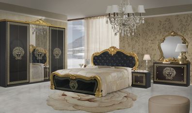 Barock Schlafzimmer Greta in Schwarz/Gold 6-Teilig