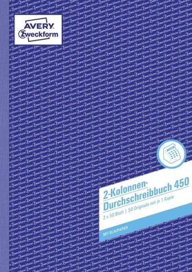 Avery Zweckform® 450 450 Kolonnen-Durchschreibbuch, DIN A4, 2 Kolonnen, 2 x 50