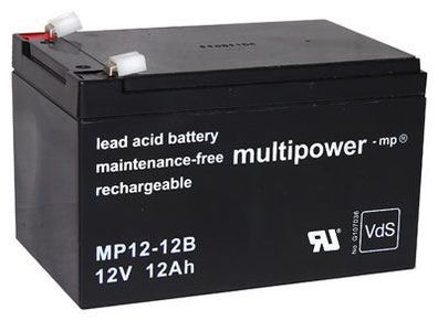 Multipower - MP12-12B - 12 Volt 12Ah Pb - Blei-Akku (VdS) AGM, Standard, Faston