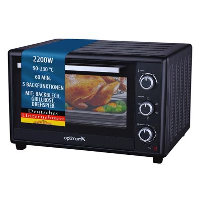 OptimumX Minibackofen 60 Liter XXL mit Umluft, 2200W, Drehspieß, Anthrazit