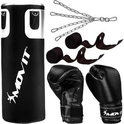 Movit® Boxsack Set Gefüllt Handschuhe Boxbandagen Sandsack Boxen Punching Bag