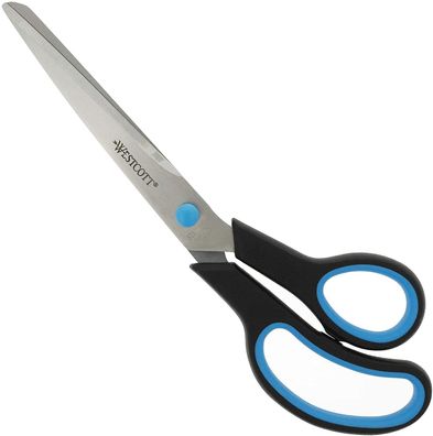 Schere Easy Grip, rostfrei, gebogen, asymmetrisch, blau/schwarz, 24,7 cm / 9 Zoll