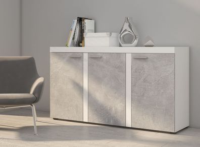 FURNIX Sideboard Alvor Anrichte Kommode 3 Türen 148,8 cm 3F Weiß Beton