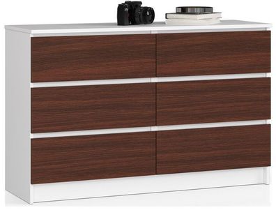 Kommode AKORD K120 Weiß 120 cm 6 Schubladen Front Wenge B120 x H77 x T40 cm