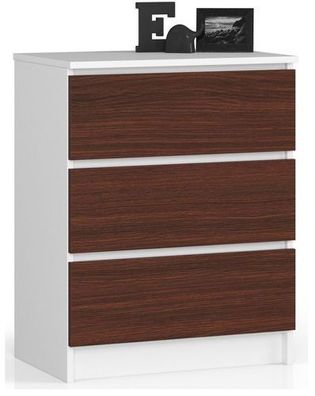 Kommode AKORD K60 Weiß 60 cm 3 Schubladen Front Wenge B60 x H77 x T40 cm