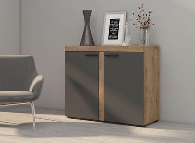 FURNIX Sideboard Alvor Anrichte Kommode mit 2 Türen 97,2 cm Eiche Lefkas/Graphit