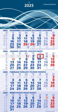 der blaue 4-Monatskalender Kompakt 2025 blauer Bürokalender großer Wandkalender