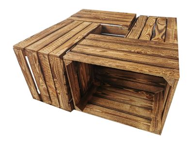 Holzkisten 4er Set 50 x 40 x 30cm Vintage Geflammt