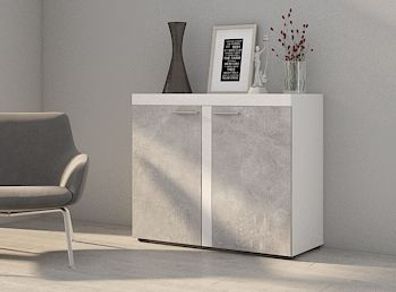 FURNIX Sideboard Alvor mit 2 Türen Anrichte Kommode B 97,2 cm modern Weiß Beton